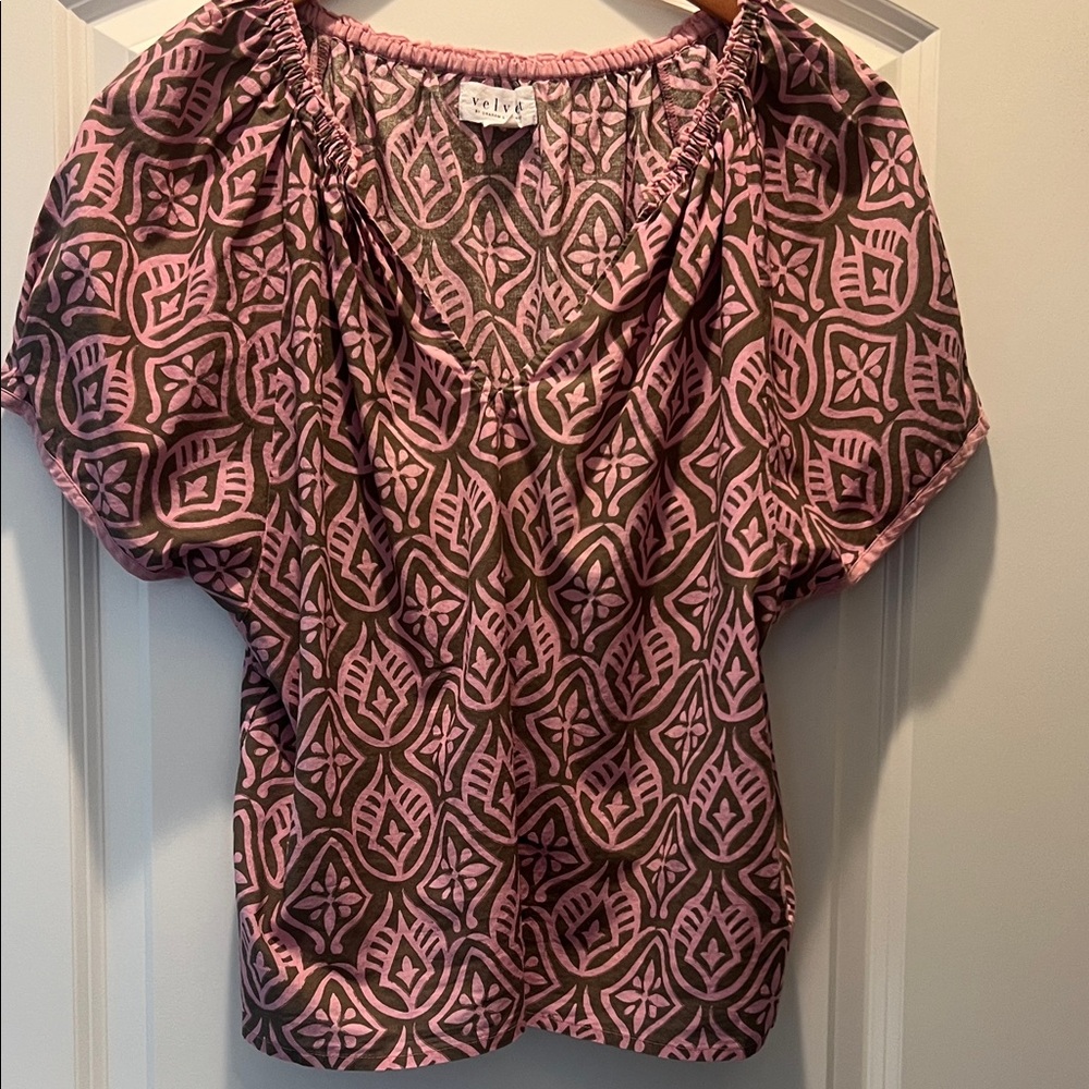 Velvet by Graham & Spencer Pink and Brown Patterned Blouse